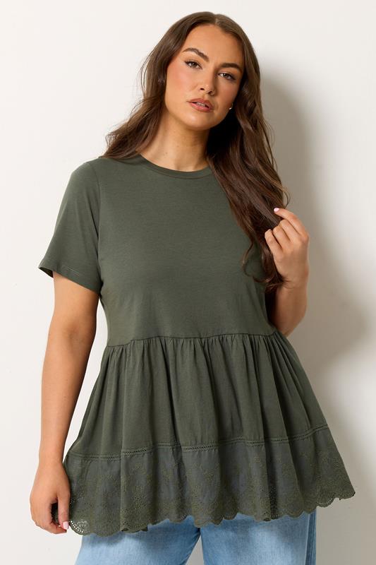 YOURS Plus Size Green Tiered Peplum Top | Yours Clothing 1
