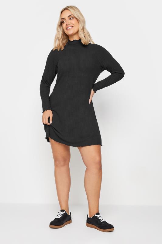 YOURS Curve Plus Size Black Lettuce Edge Tunic Dress | Yours Clothing  2