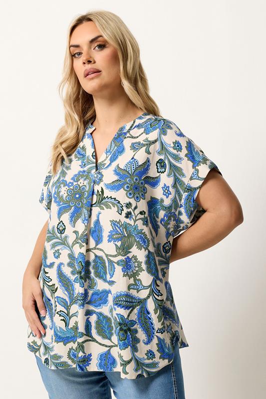  YOURS Curve Blue Paisley Print Pleated Blouse