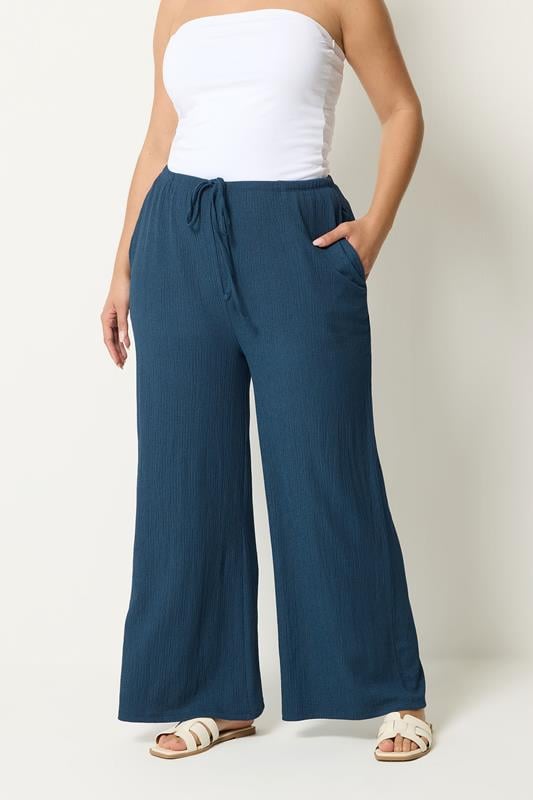  YOURS Curve Blue Textured Trousers