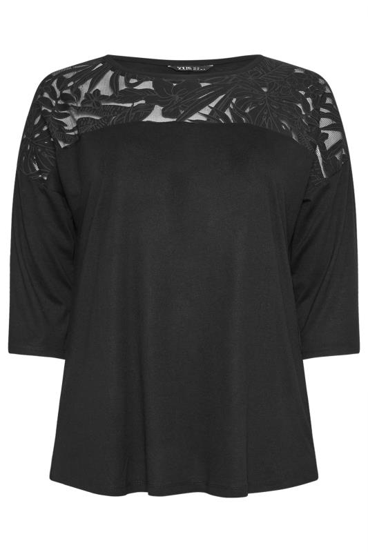 YOURS Plus Size Black Floral Mesh Detail Top | Yours Clothing 5