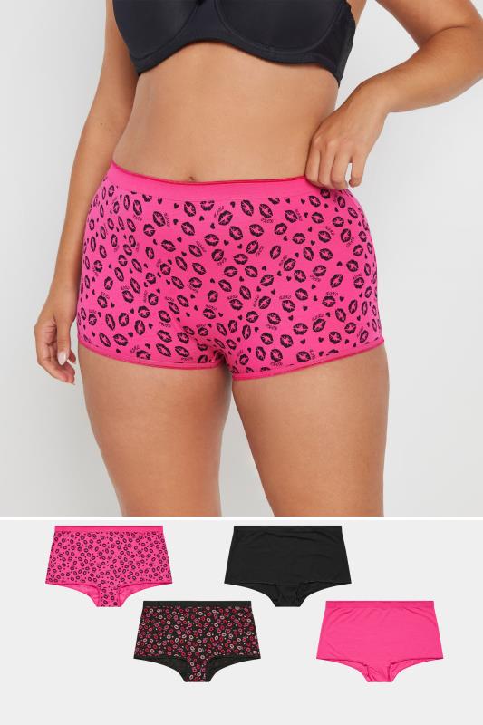 YOURS Plus Size 5 PACK Pink & Black Kiss Print Shorts | Yours Clothing 1