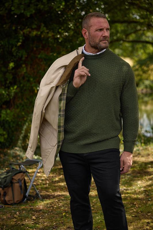 BadRhino Big & Tall Dark Green Textured Crew Neck Knitted Jumper | BadRhino 1