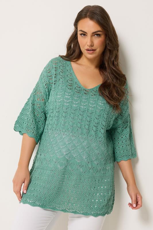 YOURS Curve Blue Crochet Tunic Top