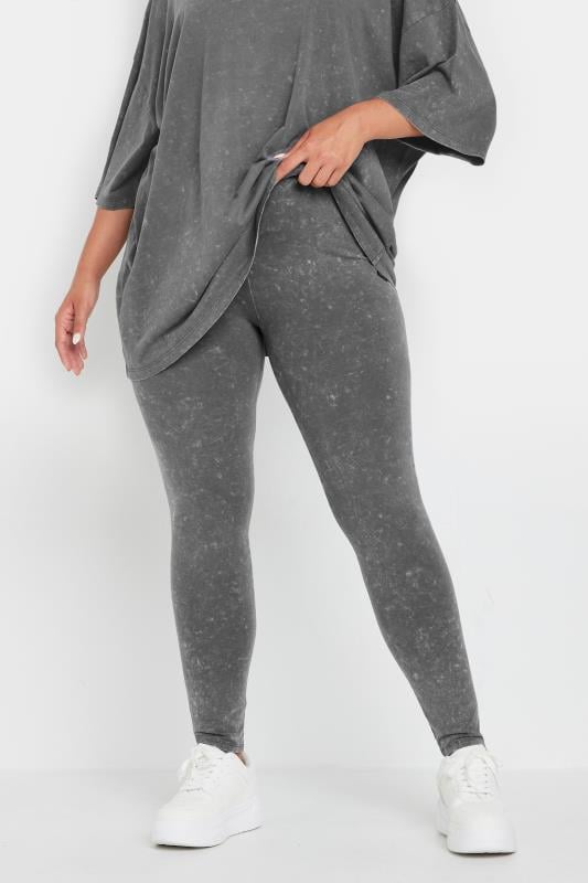 YOURS Plus Size Grey Acid Wash Leggings | Yours Clothing 1