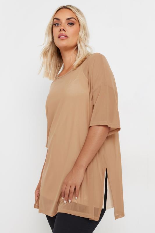 Plus Size  YOURS Curve Natural Brown Oversized Mesh Top