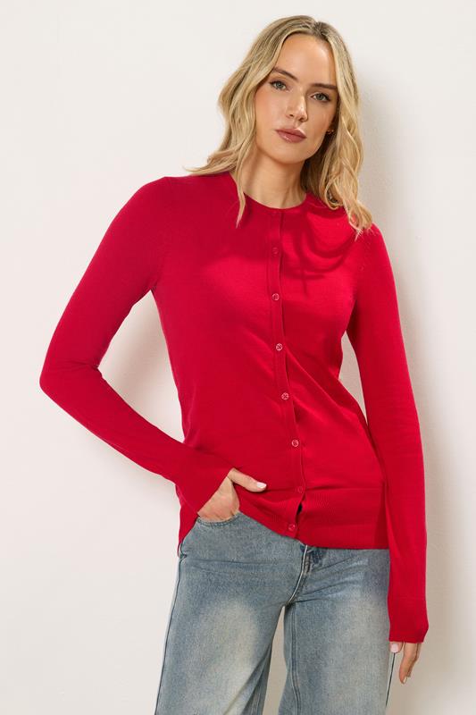 Tall  LTS Tall Ruby Red Crew Neck Button Cardigan