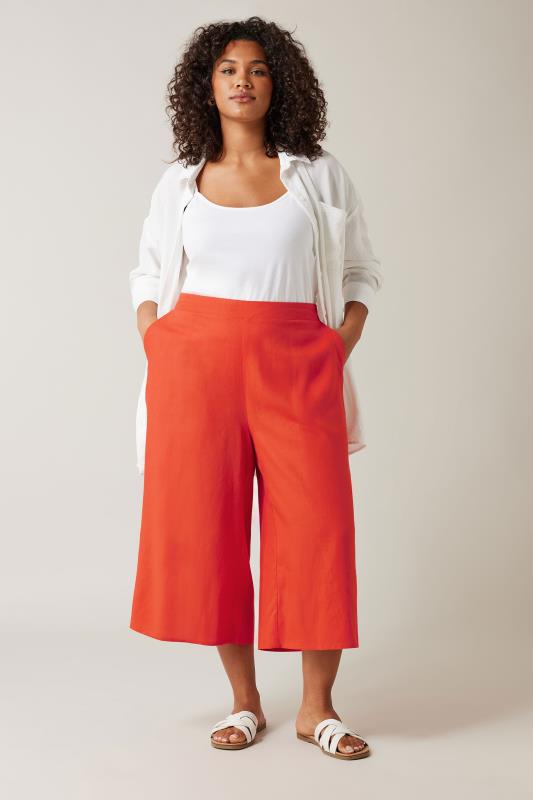 EVANS Plus Size Rust Orange Linen Culottes | Evans  2