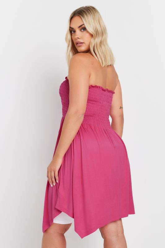YOURS Plus Size Pink Shirred Bandeau Longline Top | Yours Clothing 3