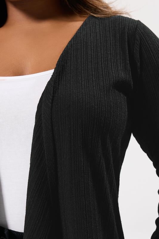 YOURS Plus Size Black Ribbed Waterfall Cardigan | Yours Clothing 4