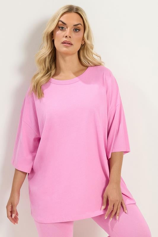 YOURS Plus Size Pink Oversized Boxy T-Shirt | Yours Clothing 1