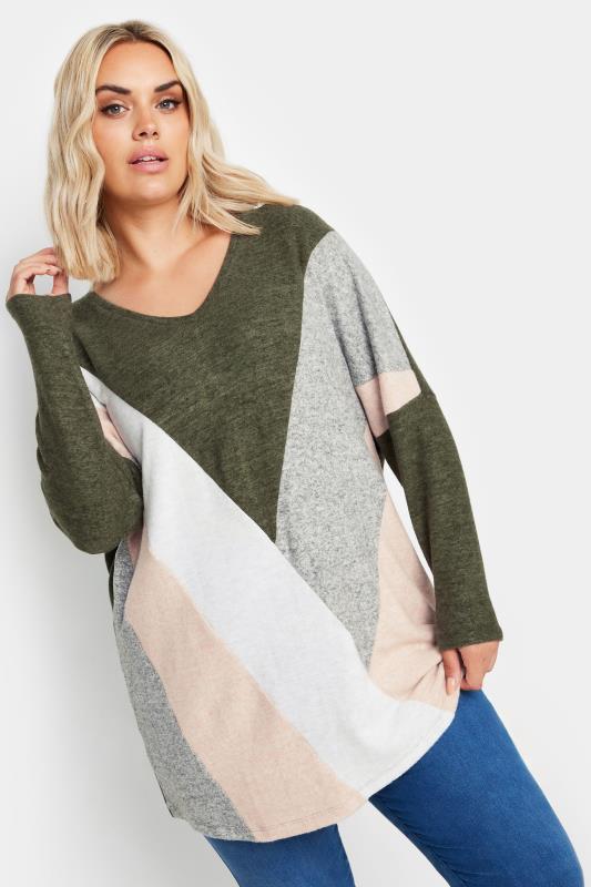 YOURS Plus Size Green Colour Block Sweatshirt | Yours Clothing 1