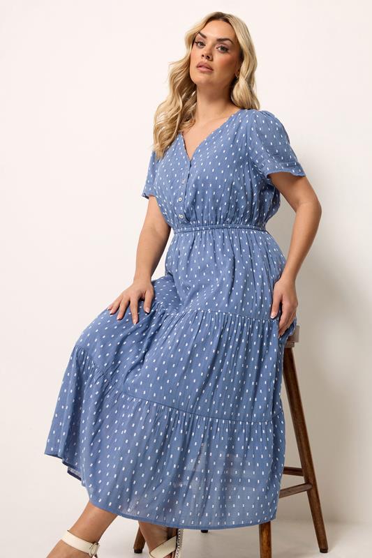  YOURS Curve Blue Dobby Notch Neck Dress