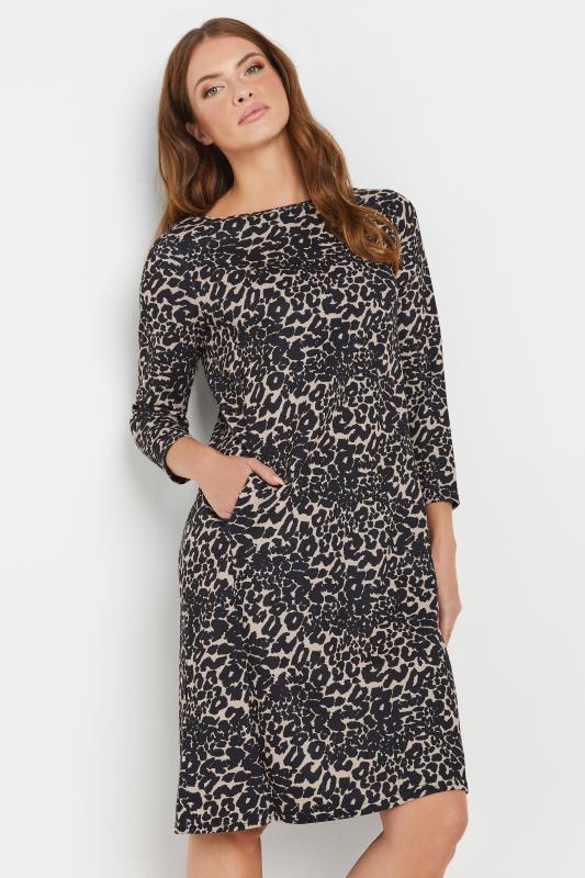 M&Co Natural Brown Leopard Print Ponte Swing Dress | M&Co 1