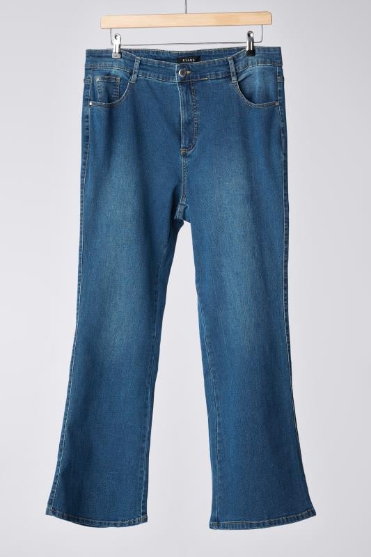 Evans Blue Mid Wash Denim Curve Fit Wide Leg Jeans