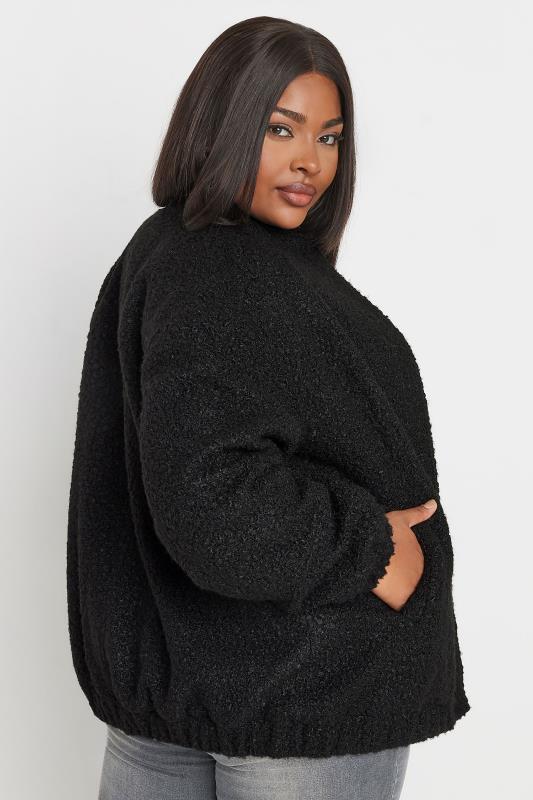 YOURS Plus Size Black Boucle Bomber Jacket | Yours Clothing 3