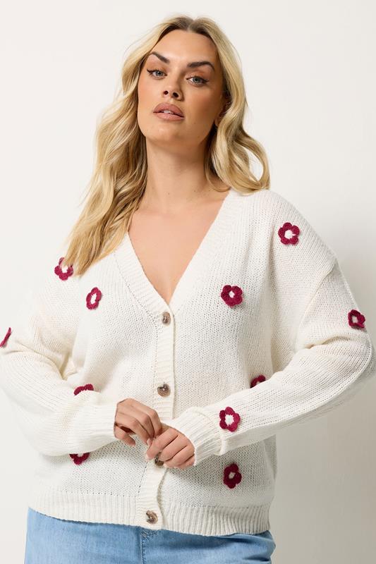 YOURS Curve Ivory White Applique Flower Cardigan