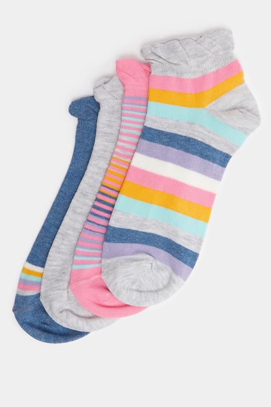 YOURSET 4 PACK Curve Pink Stripe Trainer Liner Socks