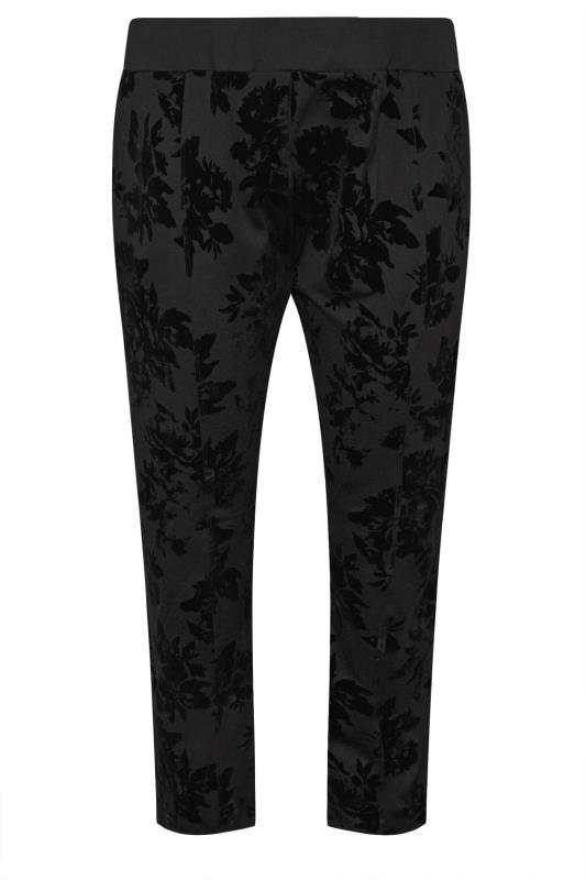 Evans Black Floral Flocked Ponte Trousers 7