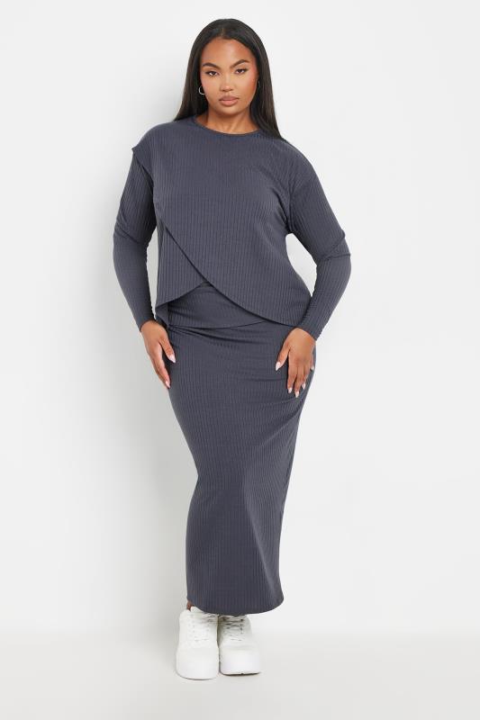 LIMITED COLLECTION Plus Size Grey Ribbed Maxi Skirt | Yours Clothing  3