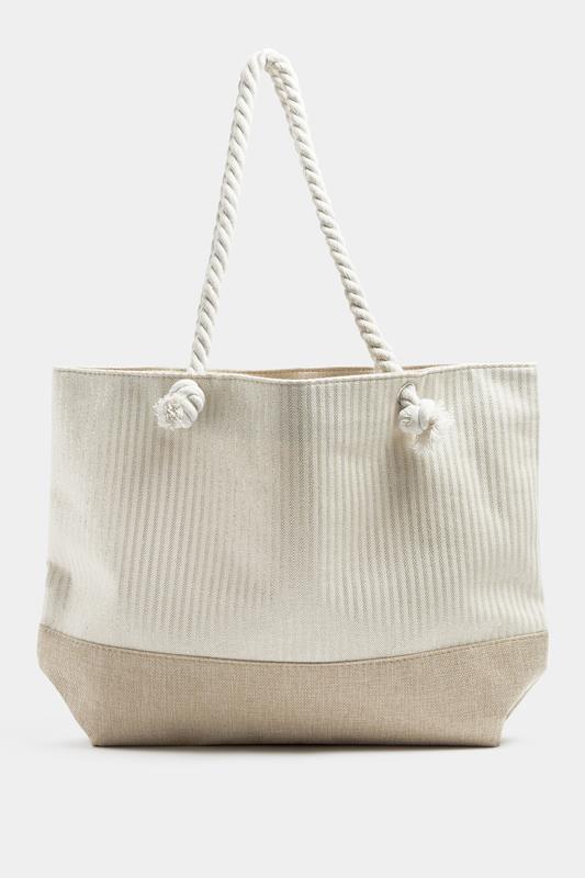 Brown & Gold Striped Rope Tote Bag | Yours Clothing 6