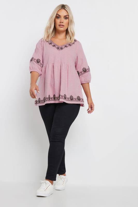 YOURS Plus Size Pink Embroidered Floral Smock Top | Yours Clothing  4