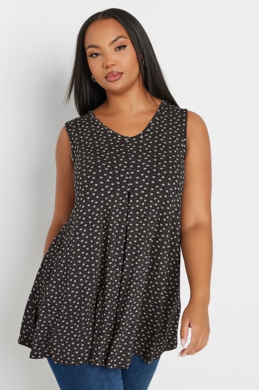 YOURS Plus Size Black Star Print Swing Vest Top | Yours Clothing  1