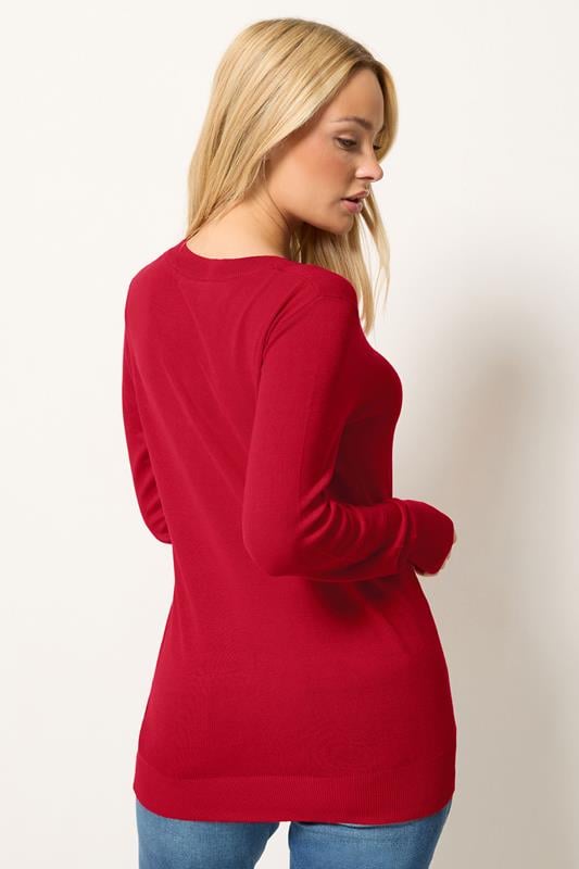 M&Co Red Long Sleeve V-Neck Jumper | M&Co 2