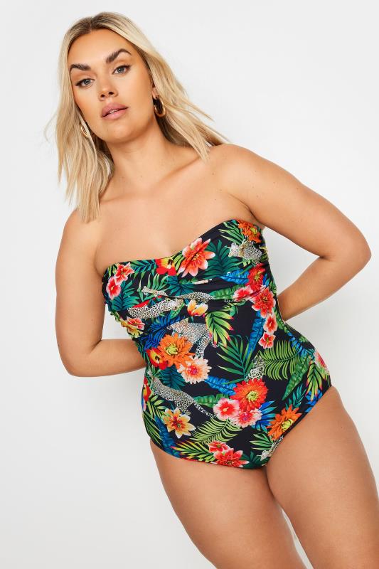 YOURS Plus Size Black Tropical Print Swimsuit | Yours Clothing 4