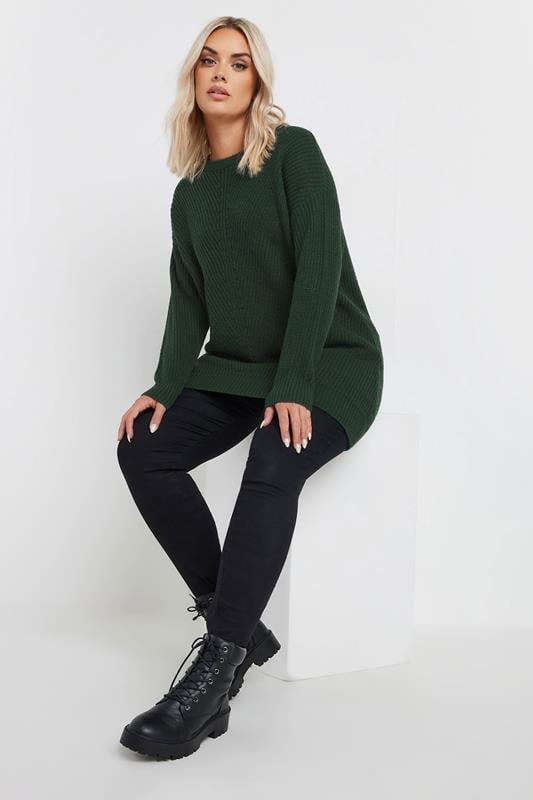 YOURS Plus Size Dark Green Essential Knitted Jumper | Yours Clothing 2