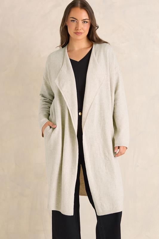 Plus Size  EVANS Curve Cream Waterfall Cardigan