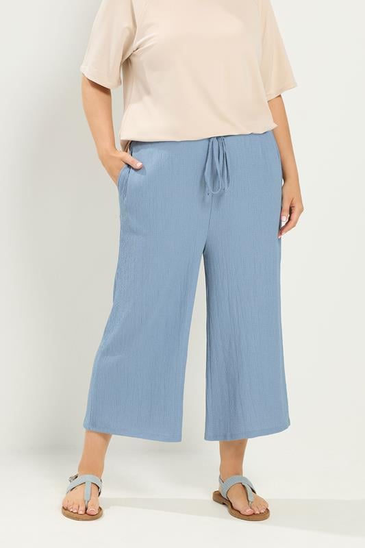  YOURS Curve Light Blue Crinkle Culottes