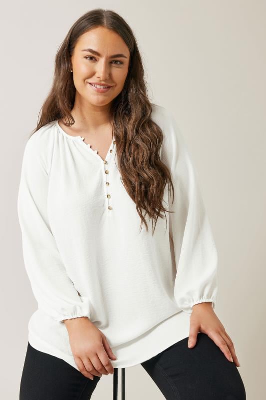 Plus Size  EVANS Curve White Button Front Long Sleeve Blouse