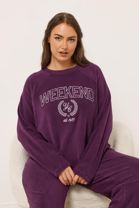 YOURS Curve Burgundy Red 'Weekend' Fleece Top