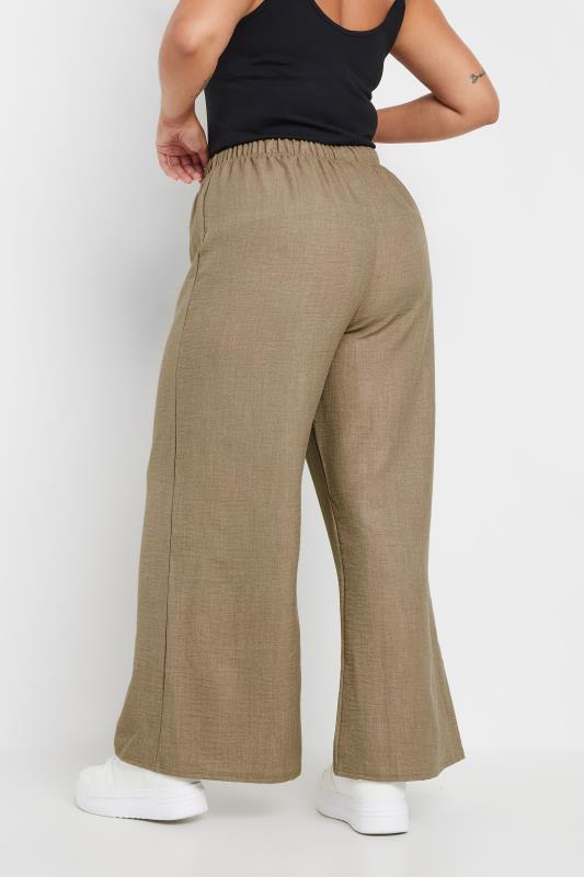 YOURS Plus Size Natural Brown Wide Leg Trousers | Yours Clothing  3