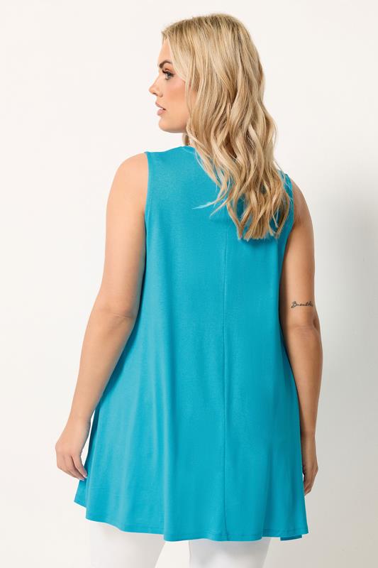 YOURS Plus Size Blue Pleat Front Vest Top | Yours Clothing 2