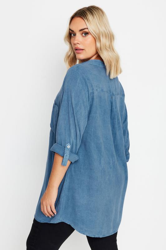 YOURS Plus Size Blue Overhead Chambray Shirt | Yours Clothing  4