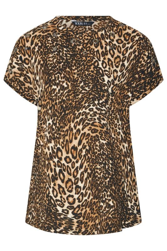 YOURS Plus Size Natural Brown Textured Leopard Print Eyelet Top | Yours Clothing 5
