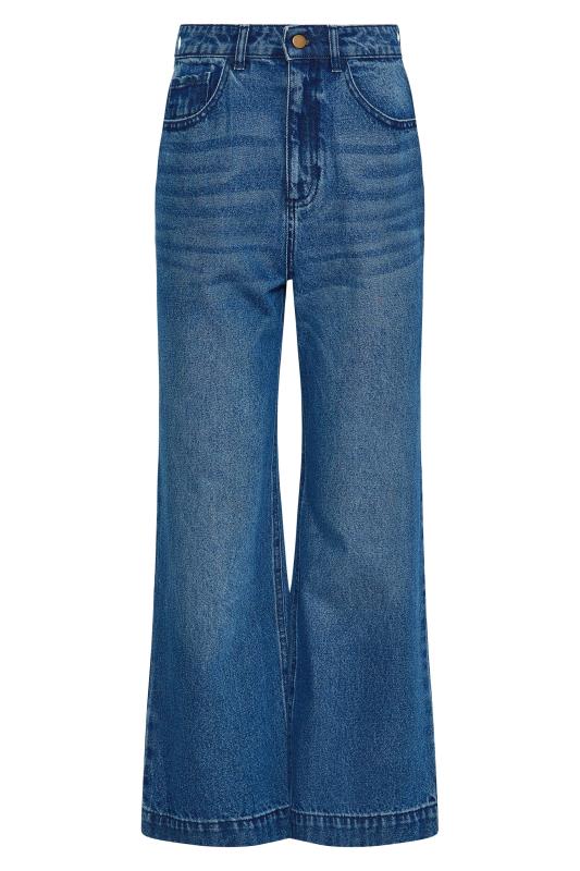 LTS Tall Women's Mid Blue Denim Cropped Wide Leg Jeans | Long Tall Sally 3