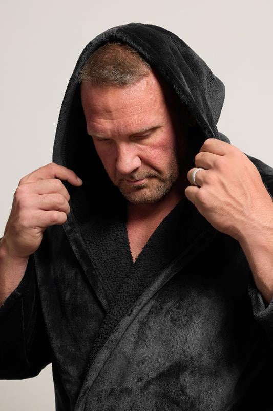 BadRhino Big & Tall Black Soft Fleece Dressing Gown | BadRhino 2