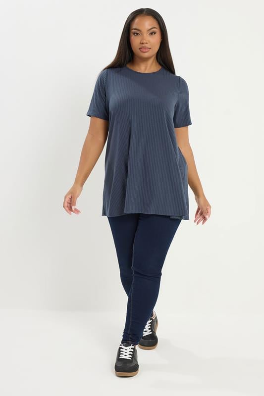 YOURS Plus Size Slate Grey Ribbed Swing Top | Yours Clothing 1