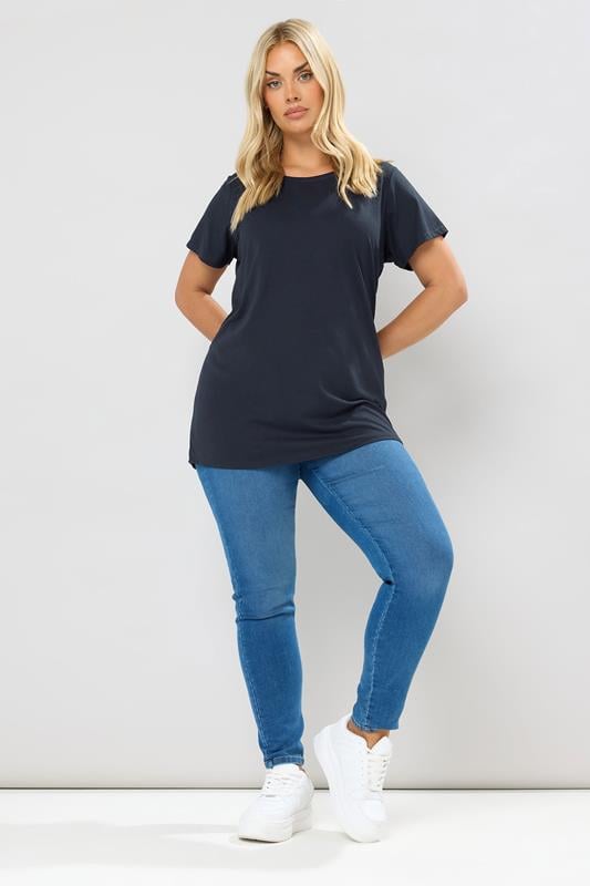 Plus Size Dark Blue Short Sleeve T-Shirt | Yours Clothing 1