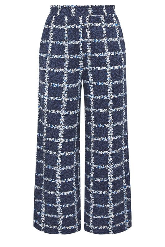 YOURS Plus Size Navy Blue Floral Check Trousers | Yours Clothing 5