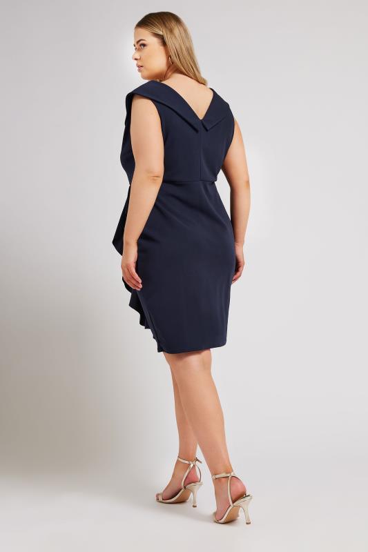 YOURS LONDON Plus Size Navy Blue Tuxedo Style Ruffle Dress | Yours Clothing 4