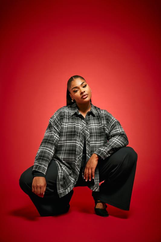 YOURS Plus Size Charcoal Grey Check Oversized Shirt | Yours Clothing  2