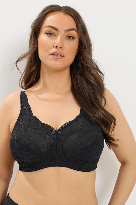YOURS Plus Size Black Lace Non-Padded Non-Wired Full Cup Bra | Yours Clothing 1