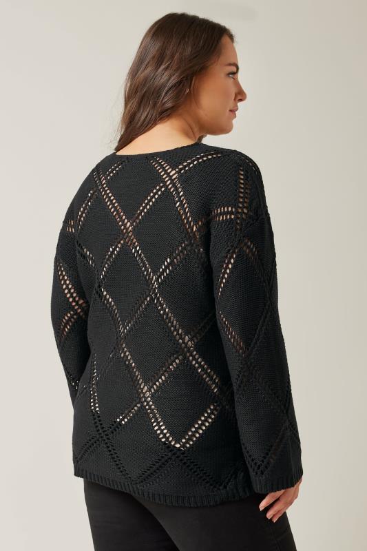 EVANS Plus Size Black Diamond Pointelle Jumper | Evans 3