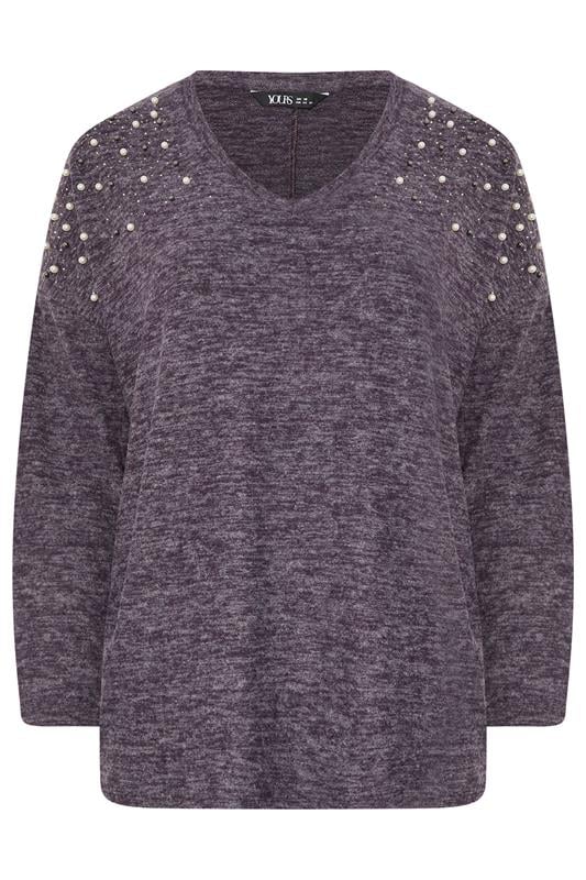 YOURS Plus Size Purple Pearl Embellished Drop Shoulder Jumper | Yours Clothing 5