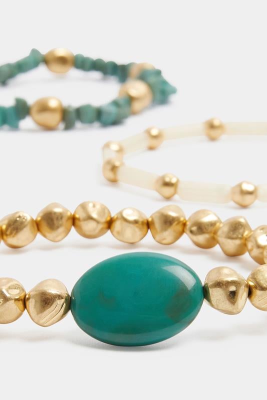 3 PACK Gold Tone Beaded Stretch Bracelet Set | Yours Clothing 2