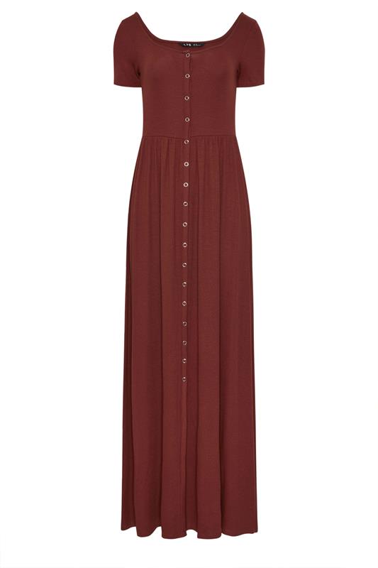 LTS Tall Maternity Rust Brown Ribbed Button Maxi Dress | Long Tall Sally 7